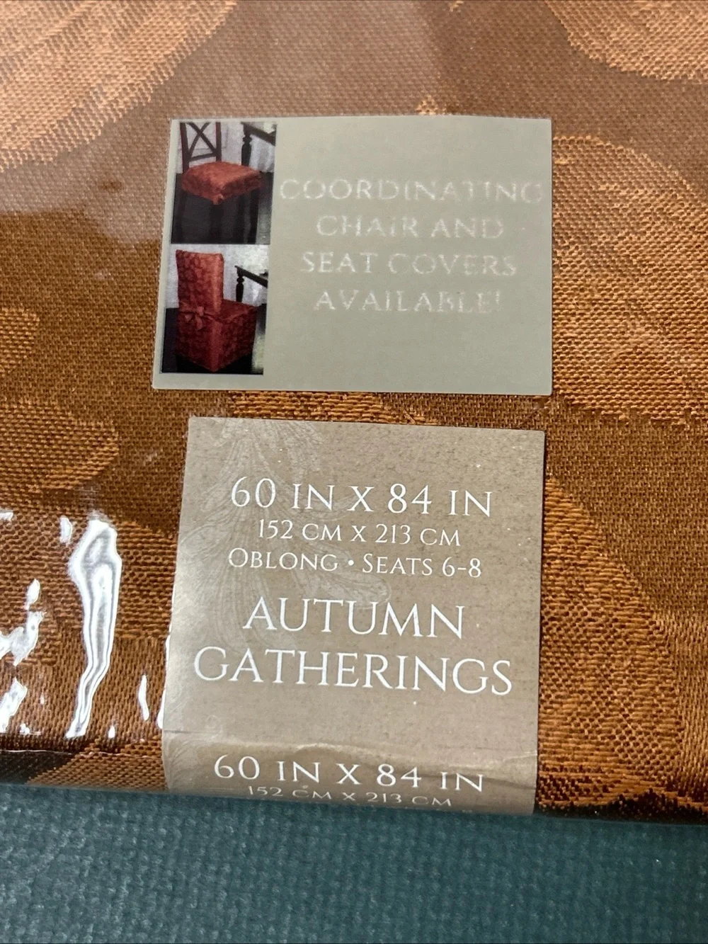 NEW Fabric Tablecloth 60x84 OBLONG (6-8 ppl LEAVES,AUTUMN GATHERINGS,bronze-Rust